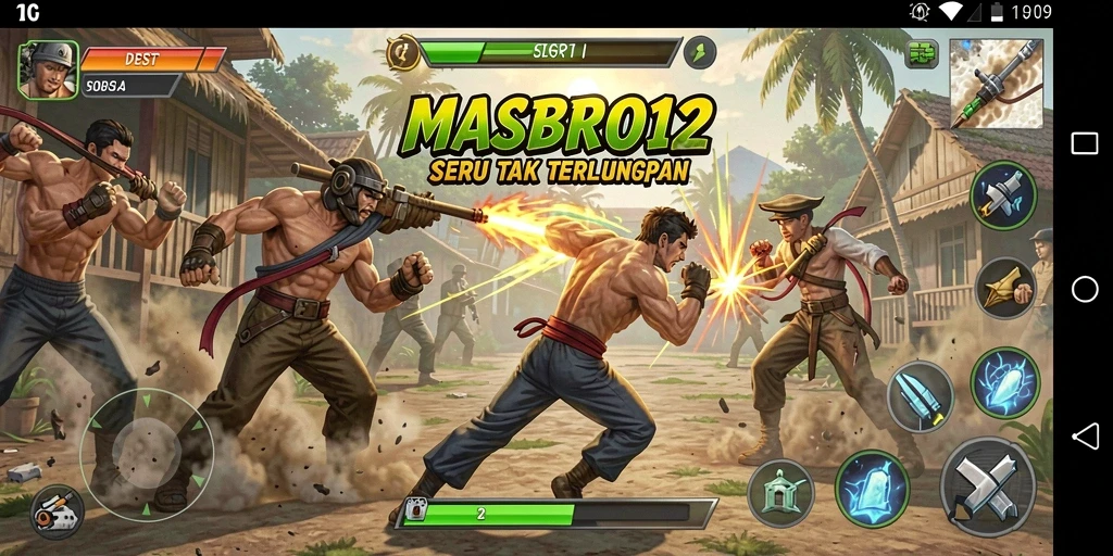 Tangkapan layar utama yang menunjukkan aksi pertarungan seru dalam MASBRO12.